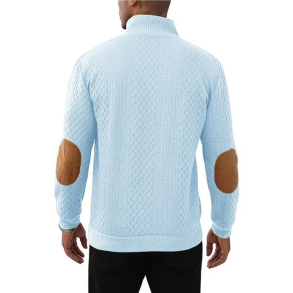 Mens Casual Knitted Pullover Sweater Long Sleeve Stand Collar Sweater Light Blue - Picture 5 of 6